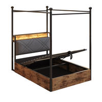 METALLBETT 90/190 cm in Schwarz Himmelbett mit Bettkasten, LED, USB und Type-C - Schwarz, Holzwerkstoff/Metall (90/190cm) - STILVORA