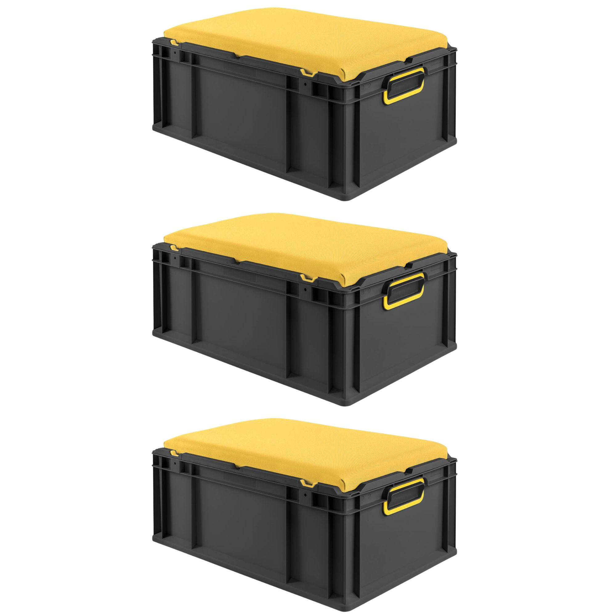 EUROBOX 3x NextGen Seat Gelb, HxBxT 26,5x40x60cm, 44 Liter, Griffe geschlossen, Schwarz - Schwarz, Kunststoff (40/26.5/60cm) - PROREGAL