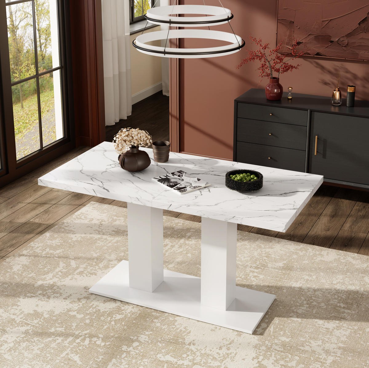 STÔL 140/180/70 cm, MDF, biely, rozkladací - biela, kompozitné drevo (180/70/75cm) - BEAOK
