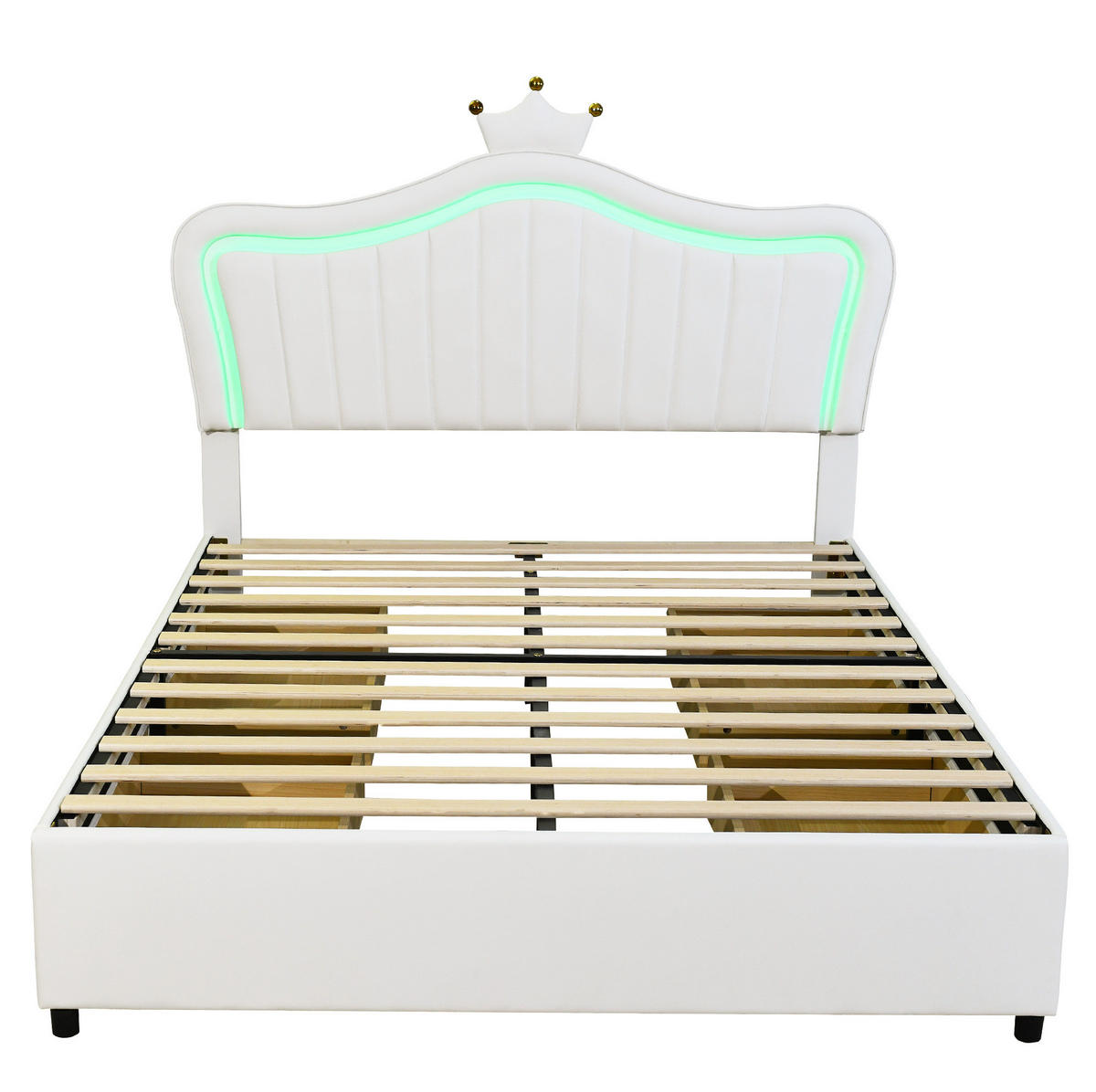 POLSTERBETT mit LED-Beleuchtung 140/200 cm in Weiß mit Stauraumschubladen - Weiß, Textil (140/200cm) - BEAOK