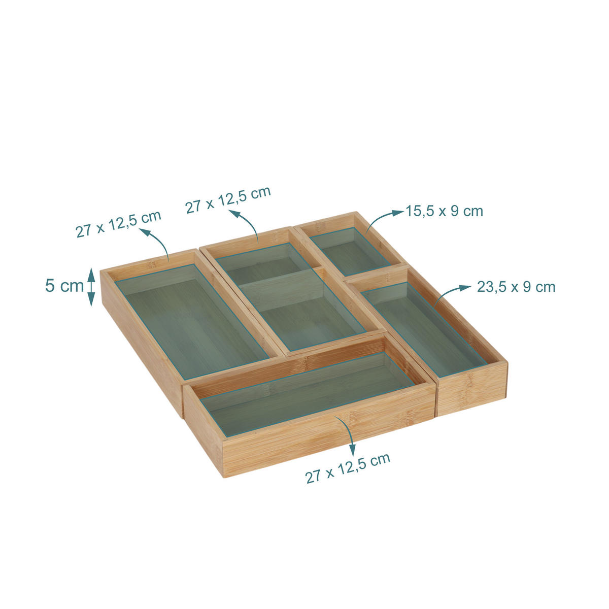 5TLG.SCHUBLADENEINSATZ-SET - Hellbraun, Holz/Holzwerkstoff (27/5/12.5cm) - Relaxdays