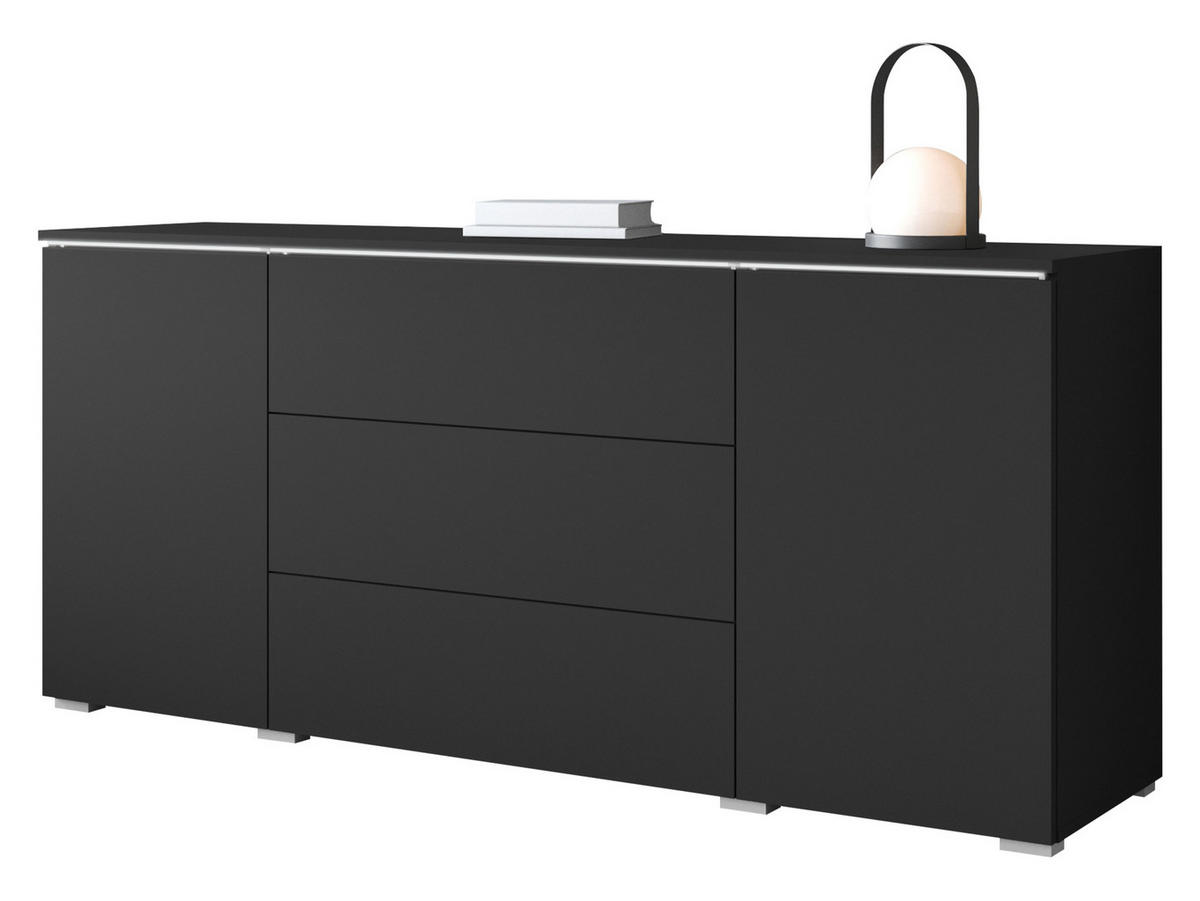 SIDEBOARD Vera 150 mit weißer LED Beleuchtung - Graphitfarben, Holzwerkstoff (150/66/40cm) - MIRJAN24
