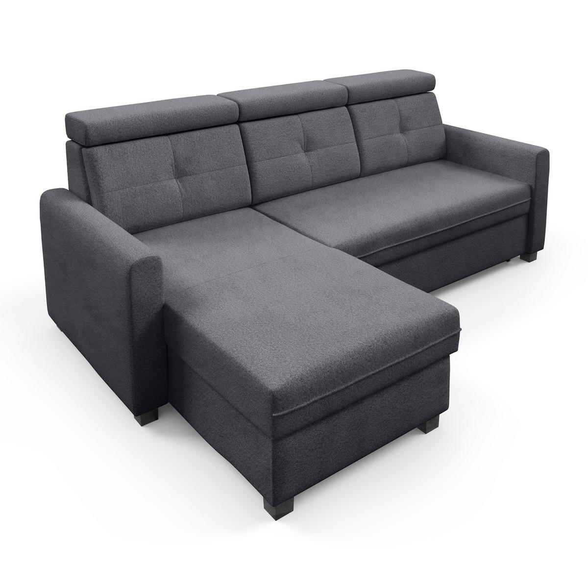 ECKSCHLAFSOFA Milano, Dunkelgrau, links - Dunkelgrau/Schwarz, Textil (217/166cm) - Beautysofa