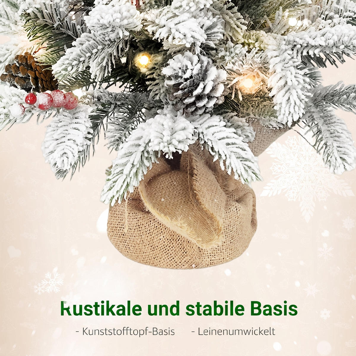 TISCH-WEIHNACHTSBAUM Kunststoff Metall Weiß - Grün, Kunststoff (60cm) - HOMCOM