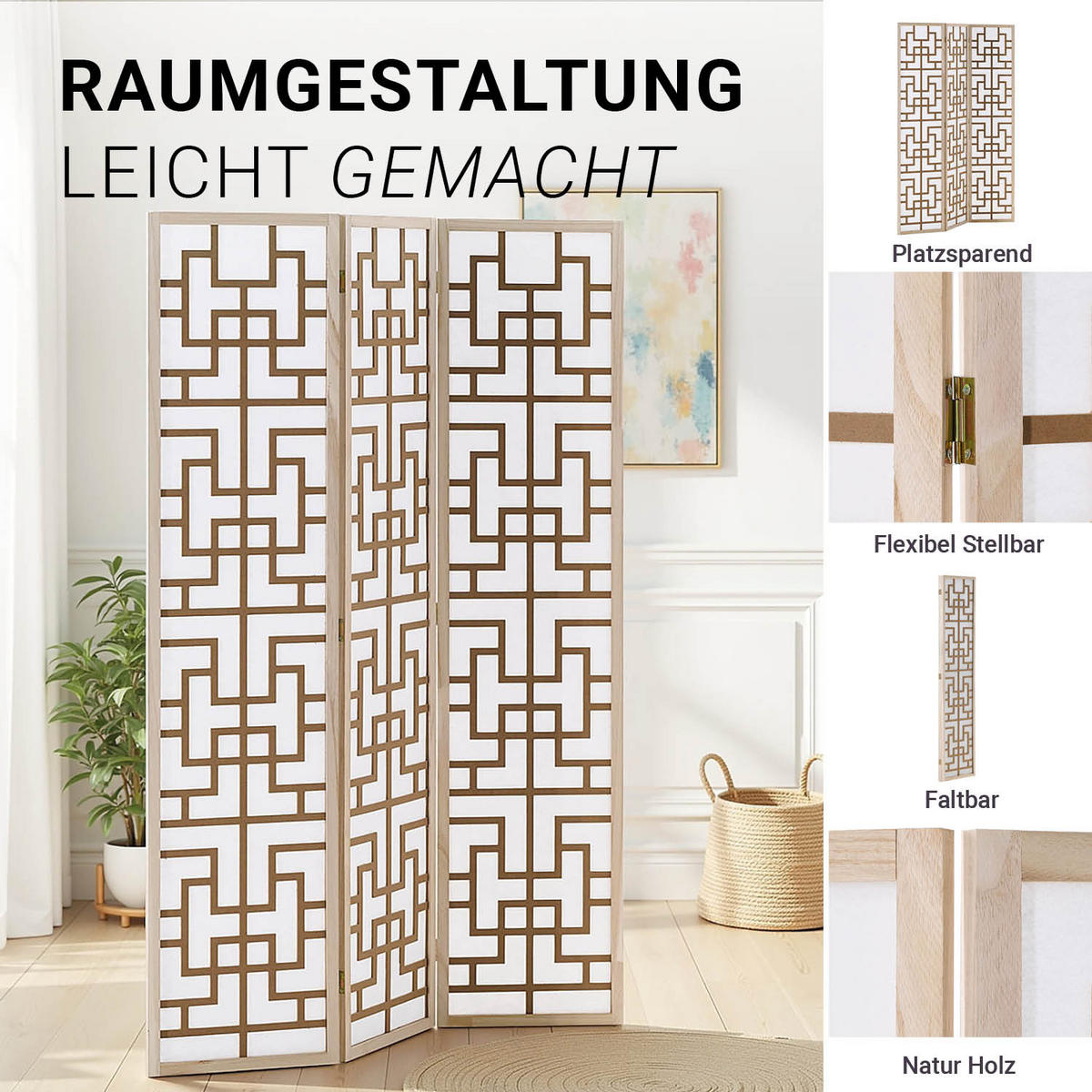 PARAVENT 120/170 cm Natur Holz Shoji - Naturfarben, Holz (120/170/2cm) - Homestyle4u