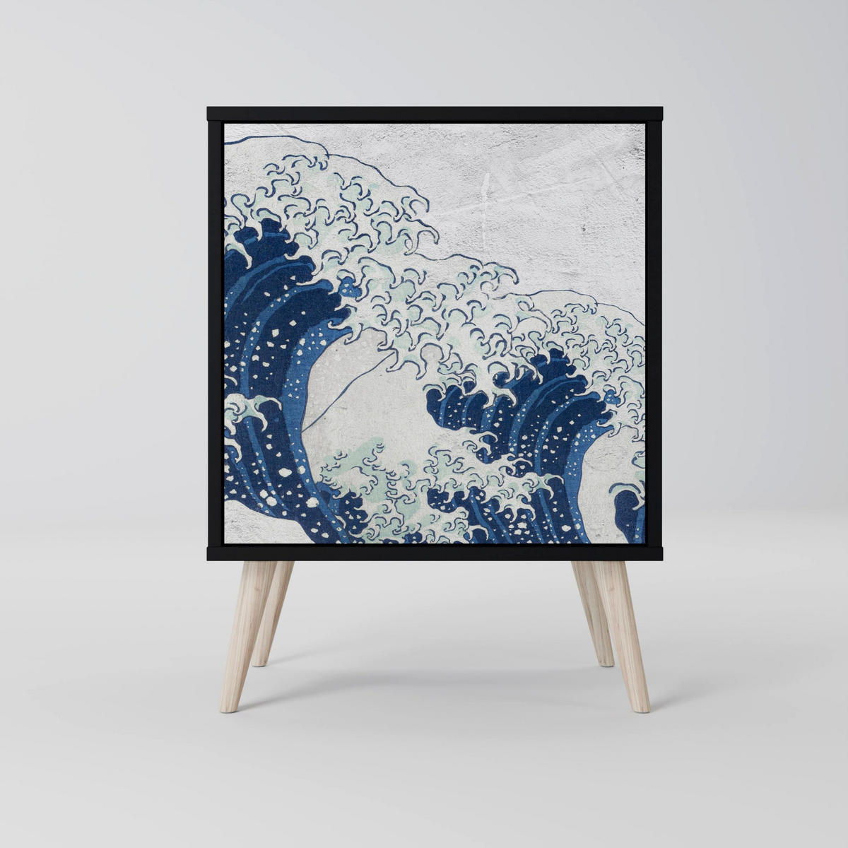 SIDEBOARD THE GREAT WAVE AT KANAGAWA, Schwarz, 57,5x42x70,5 cm, Schwarze Metall-Sternfüße - Multicolor/Schwarz, Holzwerkstoff/Metall (57.5/70.5/42cm) - SpaceRebels