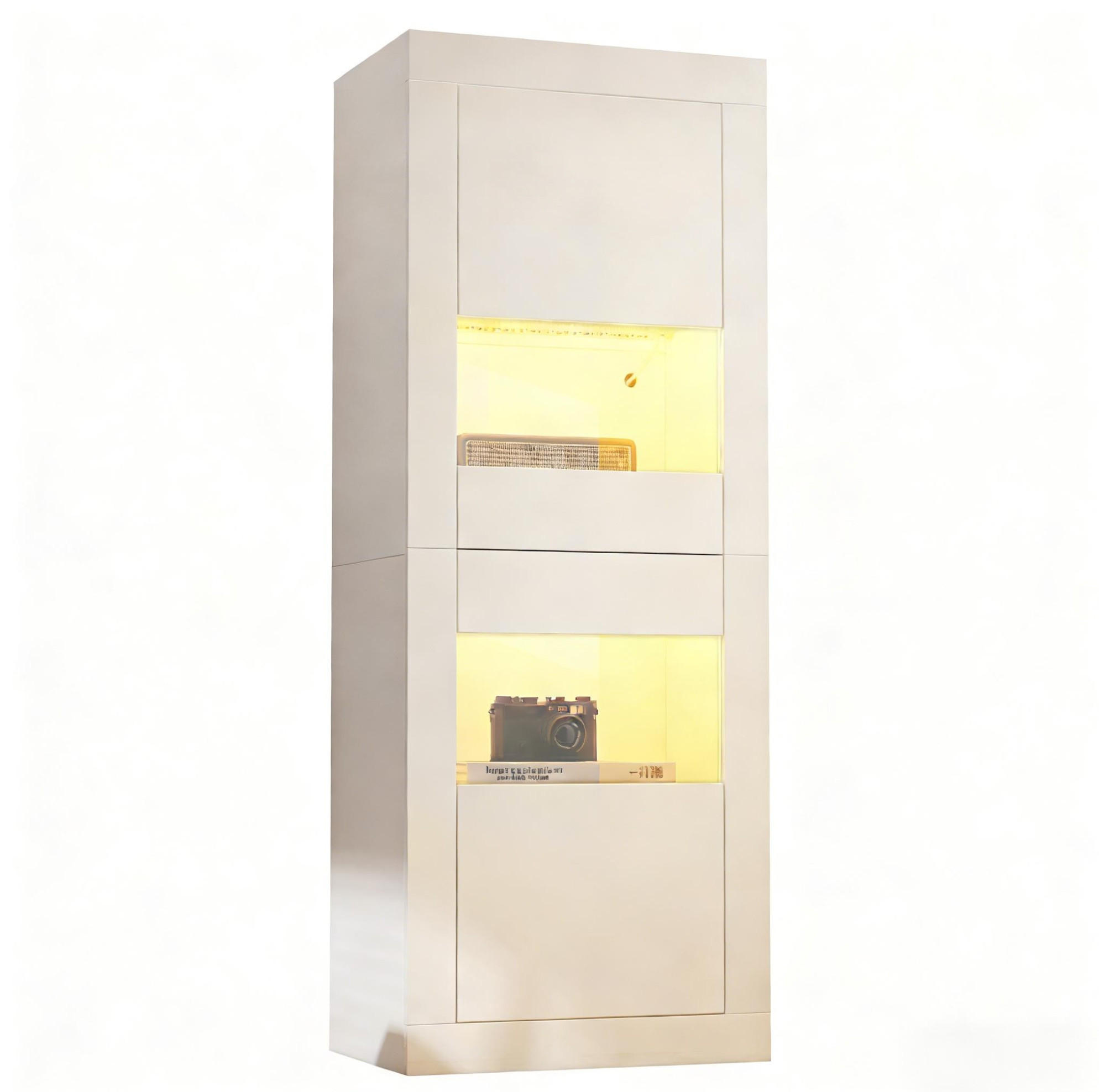 VITRINE in Weiß Highboard mit LED-Beleuchtung und Glasboden für Wohnzimmer und Schlafzimmer, B61/T42/H162 cm - Weiß, Glas/Holzwerkstoff (61/162/42cm) - STILVORA