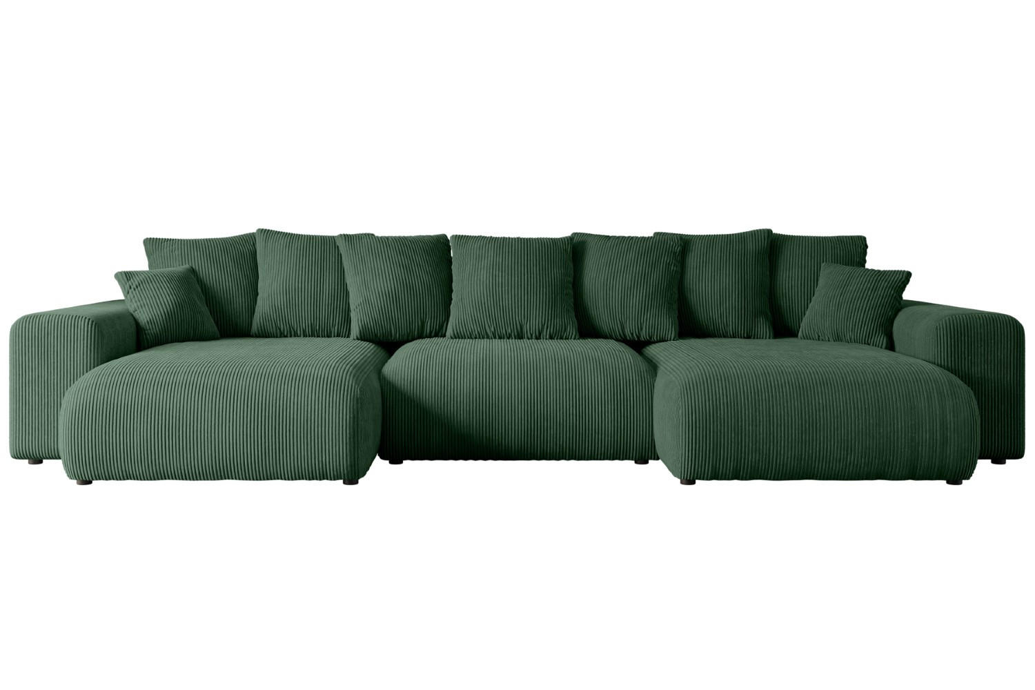 WOHNLANDSCHAFT mit Schlaffunktion und Bettkasten ESKAR-U -352x165x84cm Grün Cord - Schwarz/Grün, Holzwerkstoff/Kunststoff (352/84/165cm) - ALTDECOR