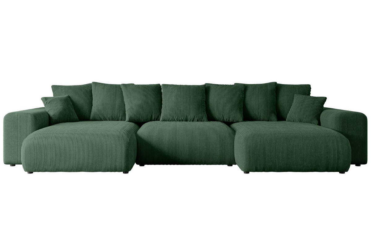 WOHNLANDSCHAFT mit Schlaffunktion und Bettkasten ESKAR-U -352x165x84cm Grün Cord - Schwarz/Grün, Holzwerkstoff/Kunststoff (352/84/165cm) - ALTDECOR
