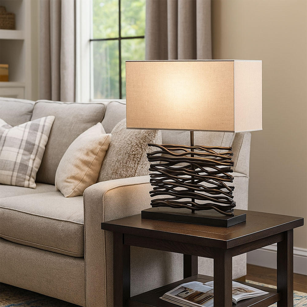 LED TISCHLEUCHTE Holz Grau - Grau, Textil (40/15/50cm) - Globo Lighting