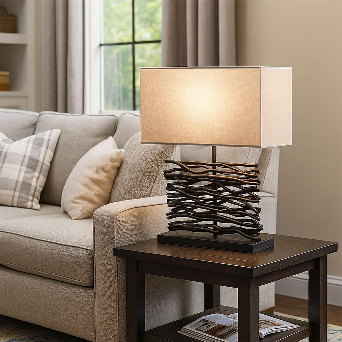 LED TISCHLEUCHTE Holz Grau - Grau, Holz (40/15/50cm) - Globo Lighting