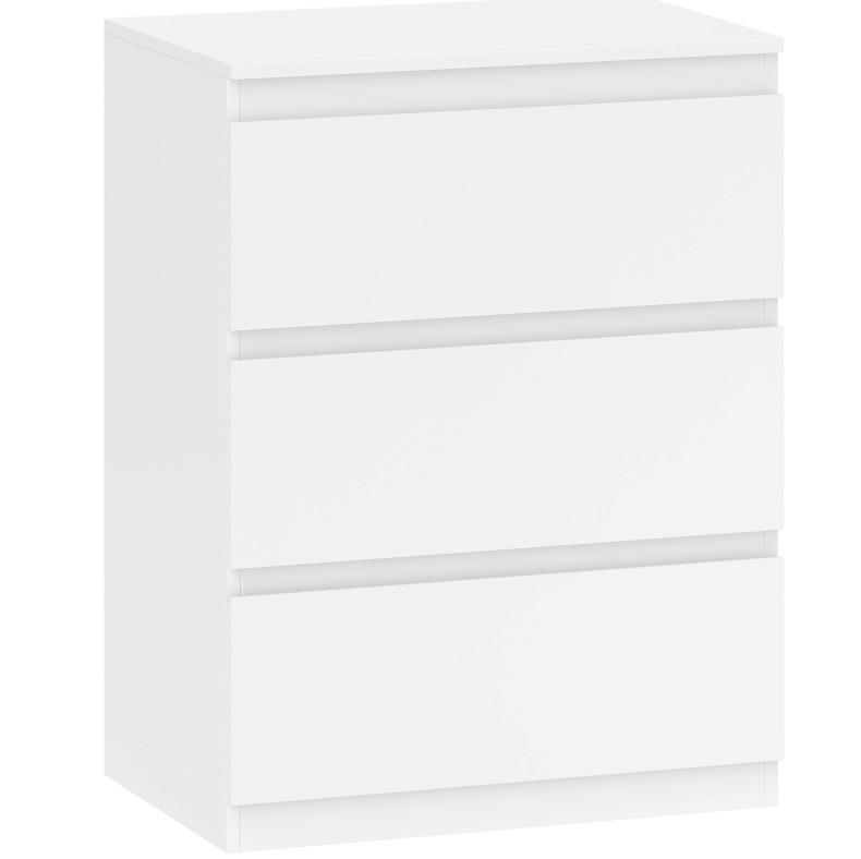 KOMMODE aus FSC-zertifizierter Spanplatte 60x40x79 cm Weiß mit 3 Schubladen, griffloser Front und Anti-Kipp-Schutz - Weiß, Holzwerkstoff (60/79/40cm) - Modfu