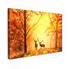 LEINWANDBILD Natur - Ölfarbe - Hirsche - Tiere - Herbst - Orange 150x100 cm - Orange, Textil (150/100cm) - MuchoWow