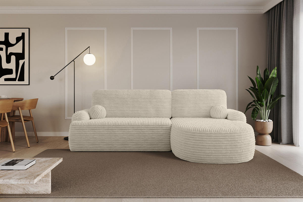 ECKSOFA mit Schlaffunktion und Bettkasten LIRA-L - 264x172x89 Creme - Ecru, Holzwerkstoff/Textil (172/264cm) - ALTDECOR