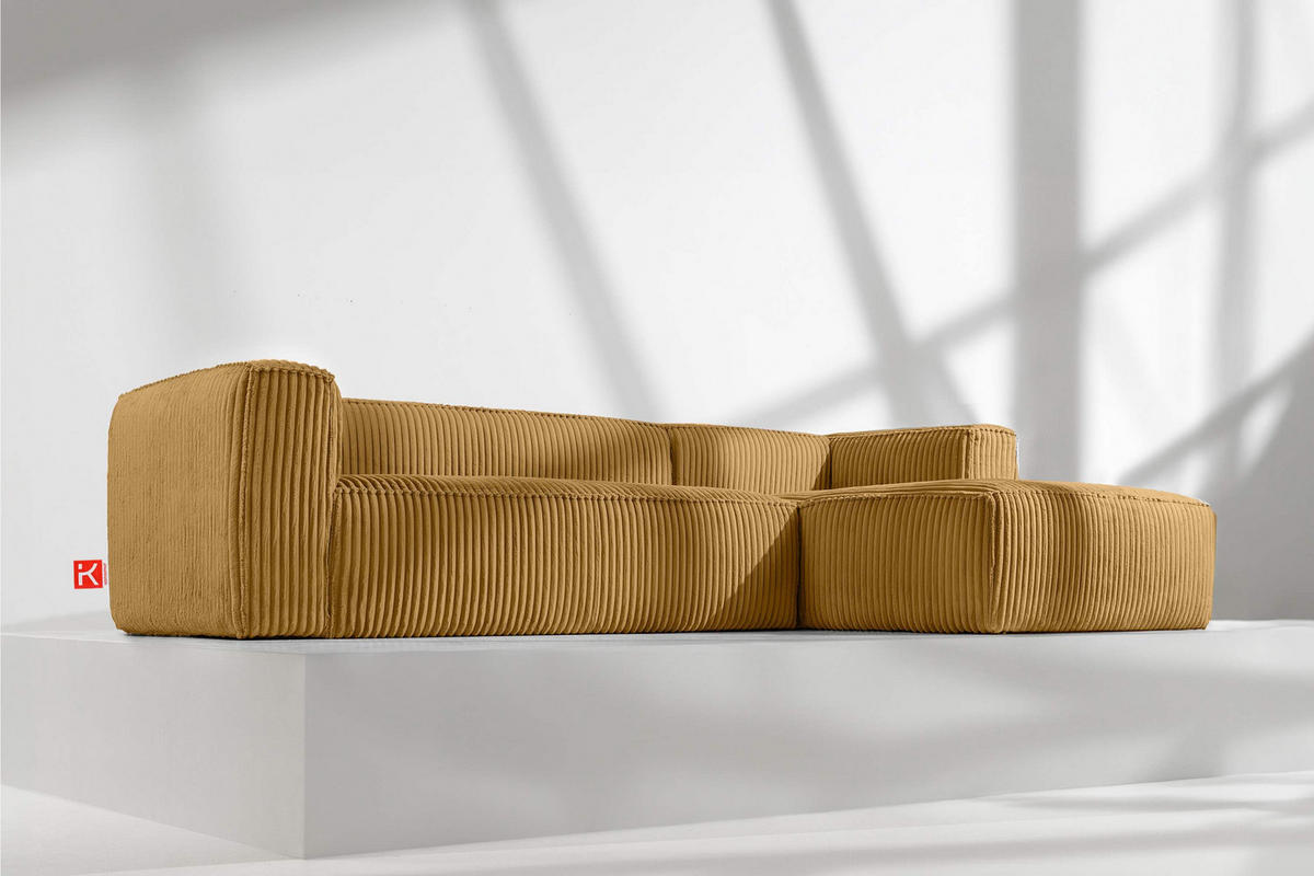 ECKSOFA-RECHTS FEROX Modern, Cord-Stoff, gelb - Gelb, Textil (305/175cm) - KONSIMO®
