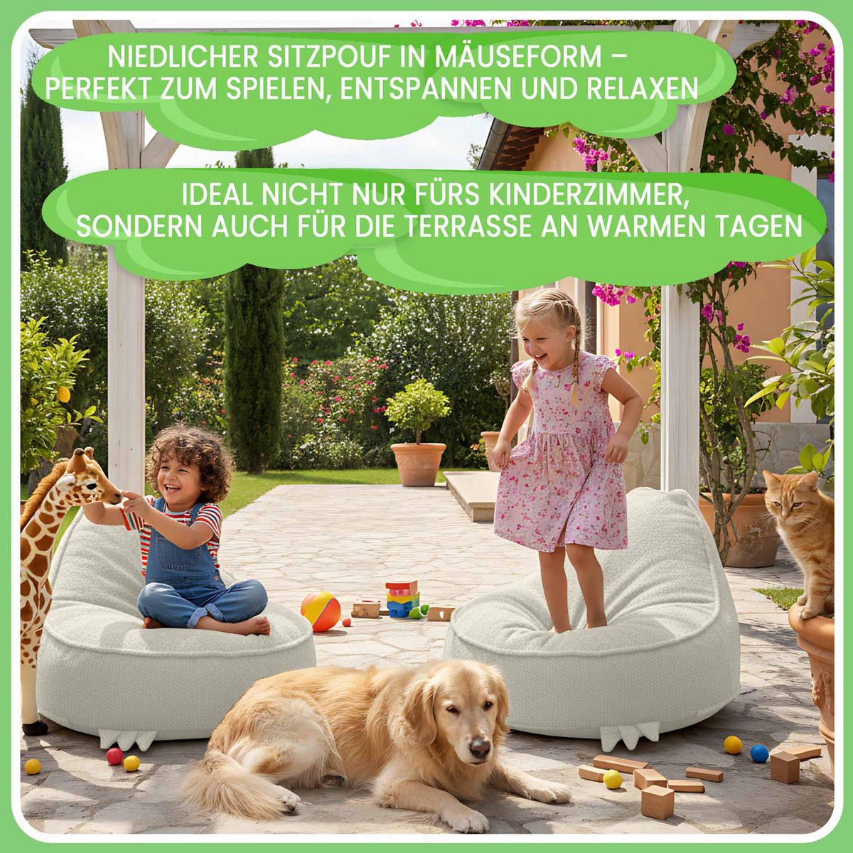 SITZSACK FÜR KINDER Dino 75/75/55 cm, weicher Bouclé 315 g/m², abnehmbarer Bezug, Lamb Cloud - Creme, Textil (75/55/75cm) - Dreamroots