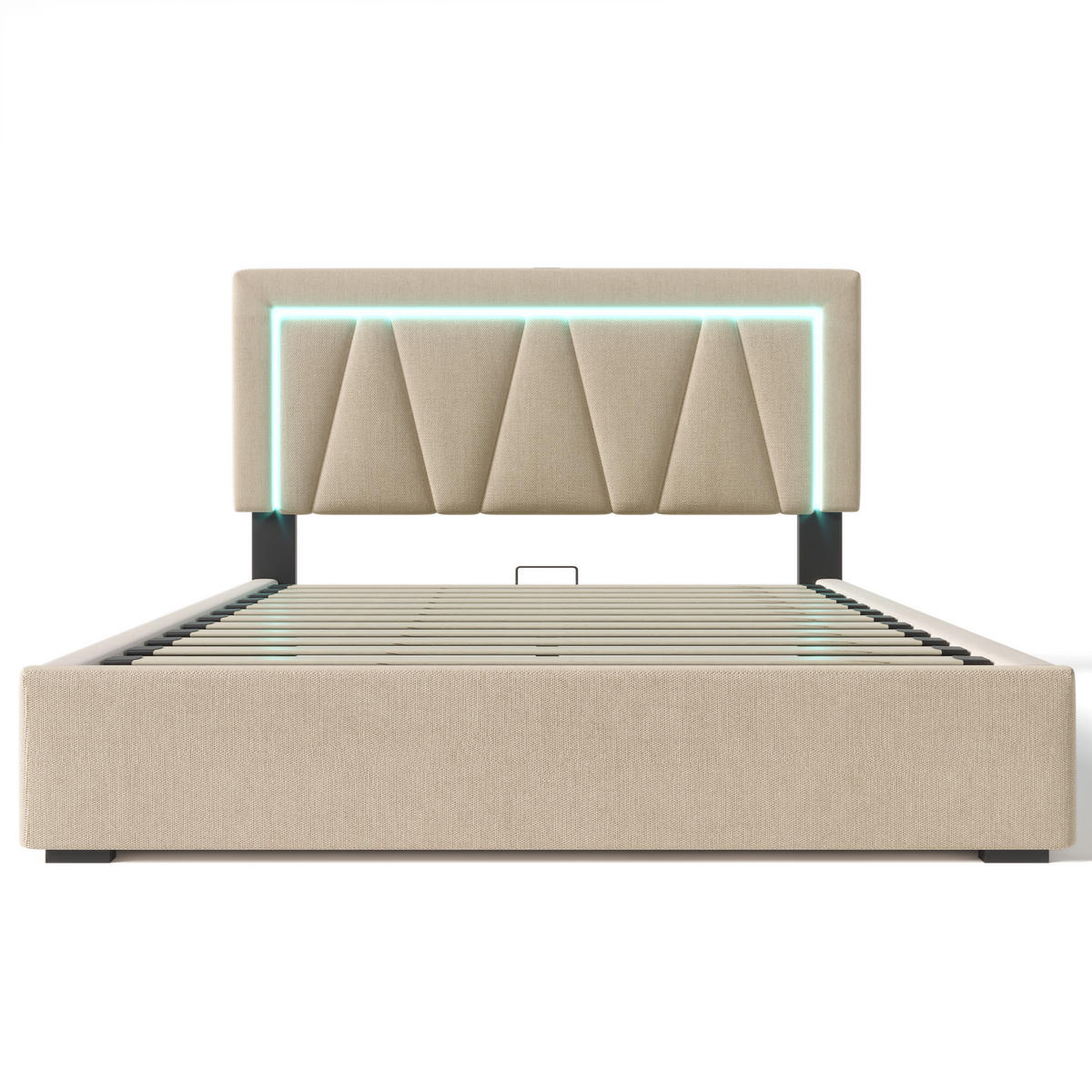 POLSTERBETT 140/200 cm Beige mit höhenverstellbarem Kopfteil und LED-Beleuchtung - Beige, Textil (140/200cm) - OKWISH