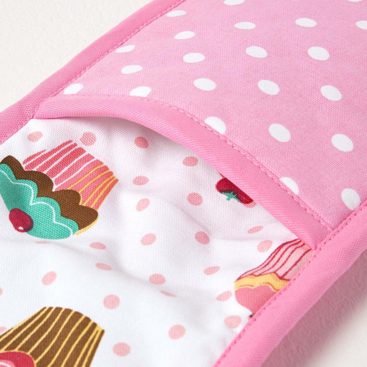 DOPPEL-OFENHANDSCHUH Cupcakes 18/84 cm, Baumwolle wattiert - Rosa, Textil (18/84cm) - Homescapes