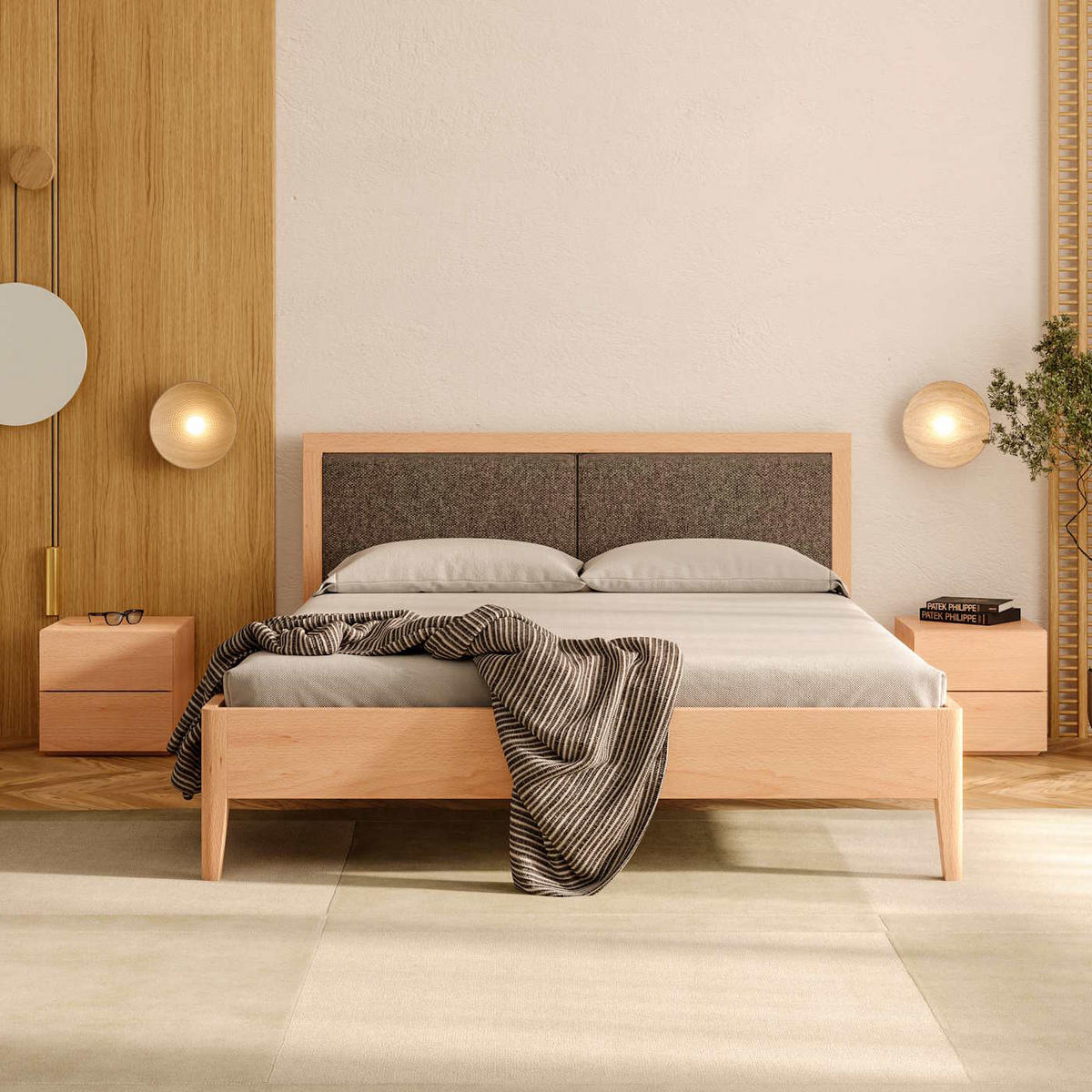 MASSIVHOLZBETT Silva aus Buche 200x220 cm, Storm 77 - Blau/Buchefarben, Holz (200/220cm) - Danzz