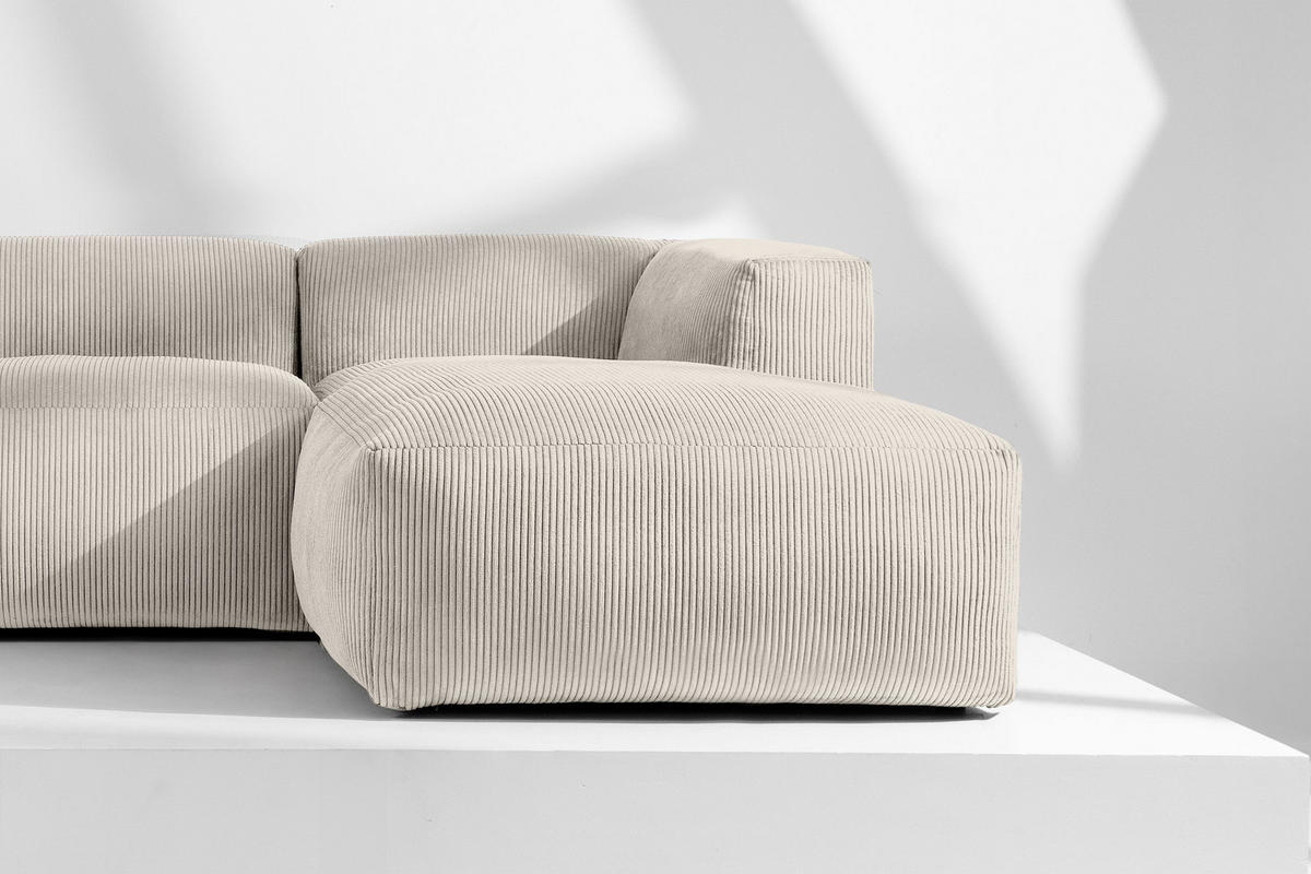 ECKMODULSOFA-RECHTS BUFFO 3/4 Sitzer mit extrem weicher Sitzfläche, Kordstoff, cremefarben - Creme, Textil (237/180cm) - KONSIMO®