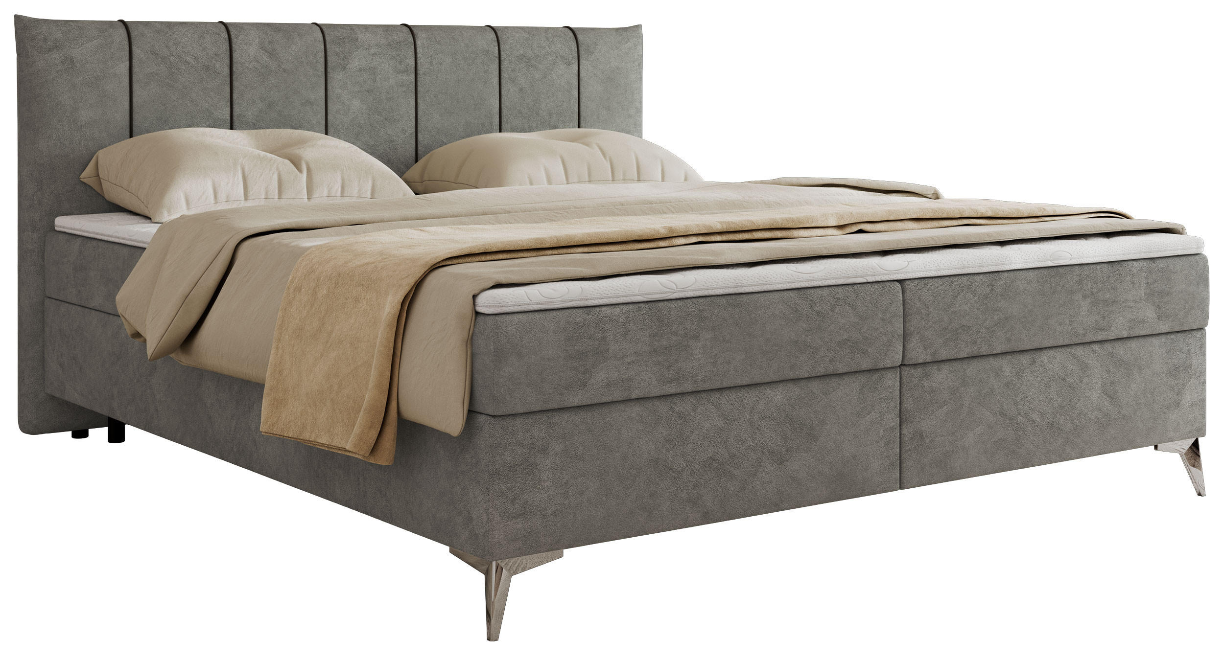 BOXBETT DRINEA 180/200 - Grau Velours - H3 - Grau, Textil (180/200cm) - MKS