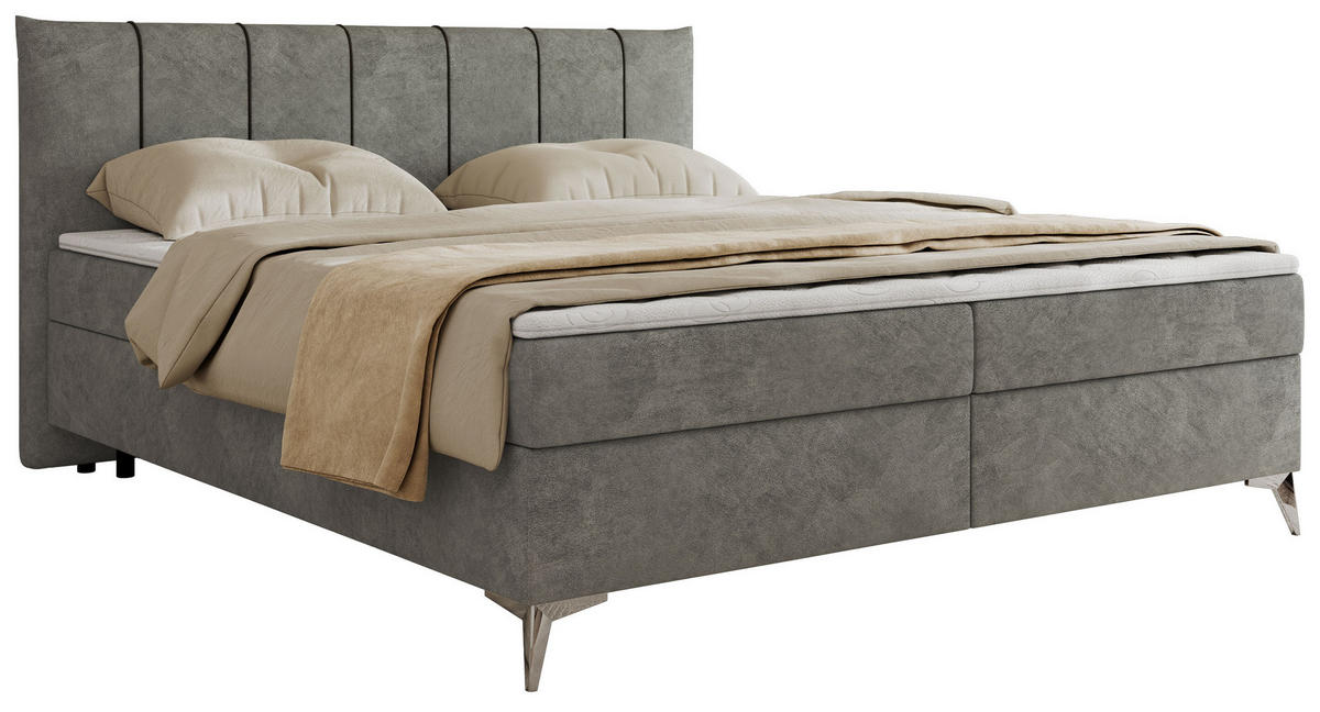 BOXBETT DRINEA 160/200 - Grau Velours - H4 - Grau, Textil (160/200cm) - MKS