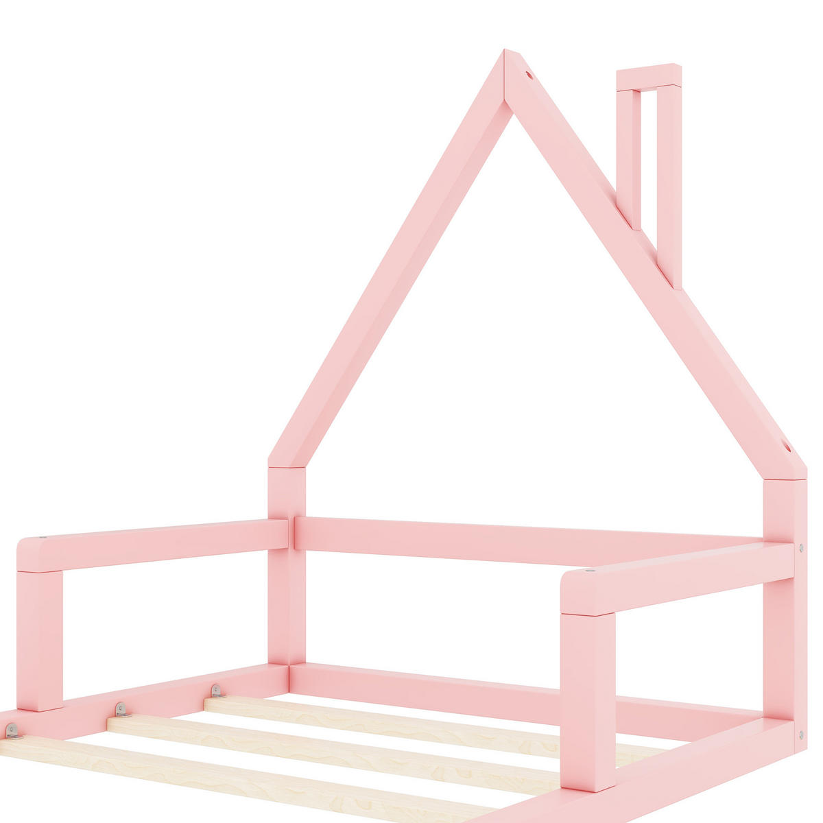 KINDERBETT 90x200cm Rosa Kiefer Flachbett Hausform - Pink, Holz (90/200cm) - FLIEKS