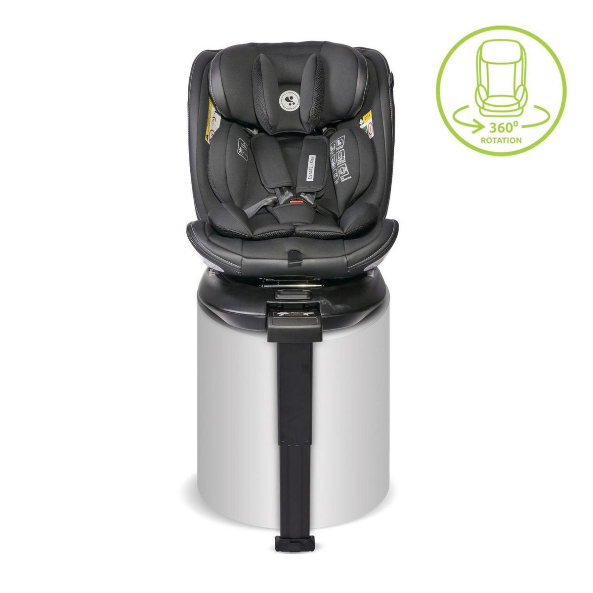 KINDERSITZ Estate i-Size schwarz (40-150cm) Isofix, Stützbein, Sitz 360° drehbar - Schwarz, Kunststoff (47/62/52cm) - Lorelli