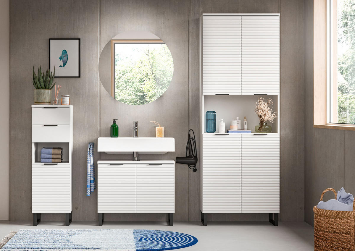 BADKOMBINATION Bad Set Riff (B/H/T: 120x193x34 cm) Weiß 3tlg. - Weiß, Holzwerkstoff (120/193/34cm)