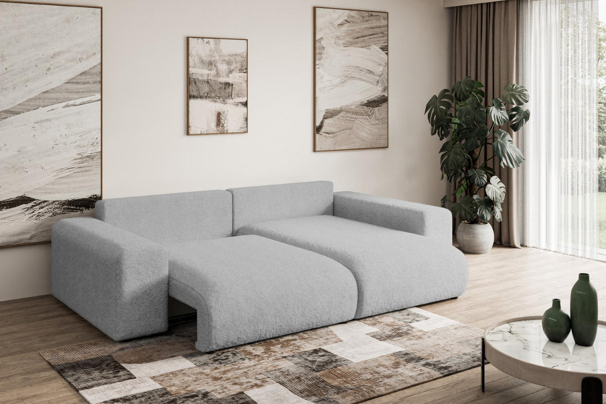 ECKSOFA Ottomane rechts ESKAR-L 266x176x84 Hellgrau Bouclé - Hellgrau/Schwarz, Holzwerkstoff/Kunststoff (176/266cm) - ALTDECOR