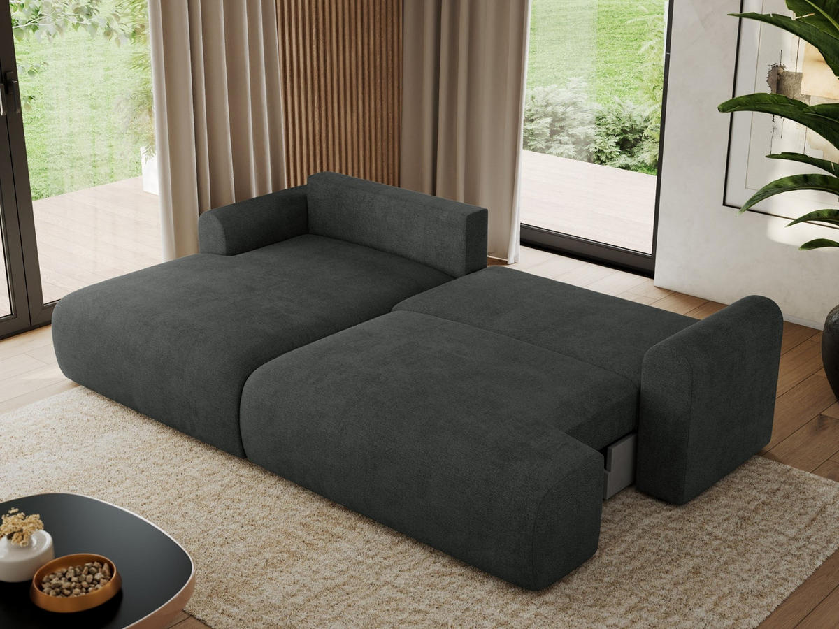 ECKSCHLAFSOFA TONO L Dunkelgrau Struktur - links - Dunkelgrau/Schwarz, Kunststoff/Textil (260/150cm) - MKS