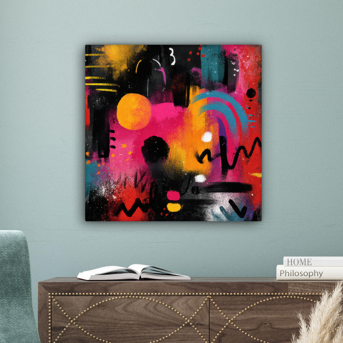 LEINWANDBILD Farbflächen - Formen - Bunt - Abstrakt Wandbild Wohnzimmer 50x50 cm - Pink, Textil (50/50cm) - MuchoWow