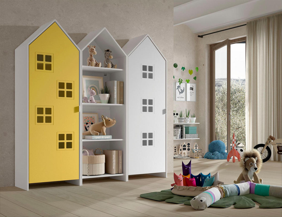 REGALSCHRANK Set Kania 173x37x171 MDF+Holzwerkstoff Weiß /Bunt - Gelb/Weiß, Holzwerkstoff (173/171/37cm) - 58aufmkessel