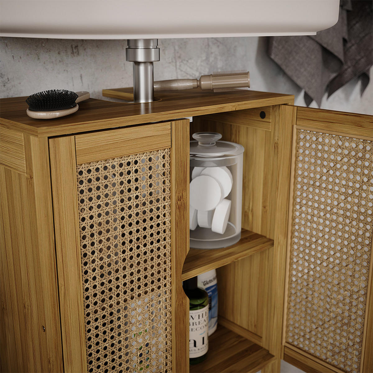 SADA KOUPELNOVÉHO NÁBYTKU Liora Bambus - zelená barva, kompozitní dřevo (48/60/29cm) - Vicco