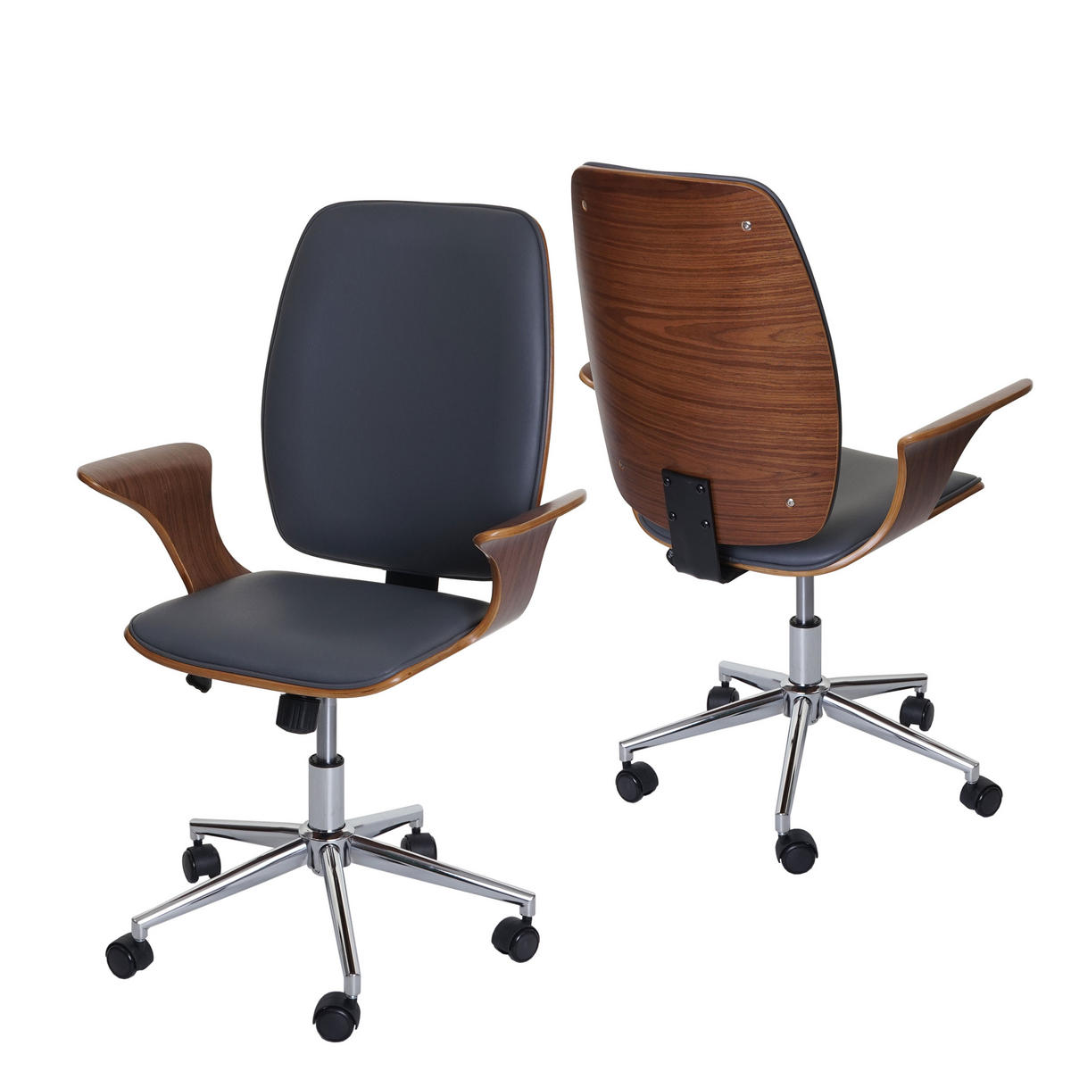 BÜROSTUHL Walnuss Dekor, Grau - Walnussfarben/Grau, Holz (66/101/67cm) - MCW