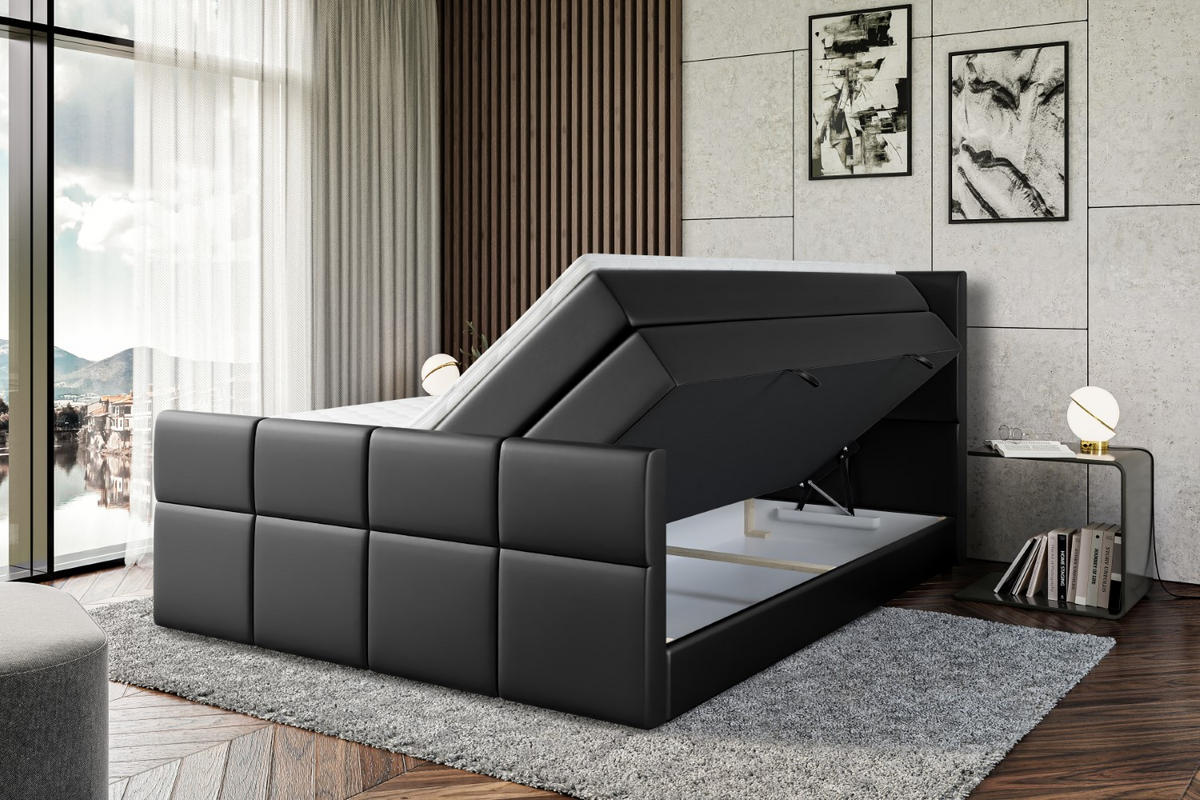 BOXSPRINGBETT ARDENI-Z KING - 140x200 - H3/H4 - Schwarz Hochglanz - Schwarz Hochglanz, Holzwerkstoff (140/200cm) - ALTDECOR