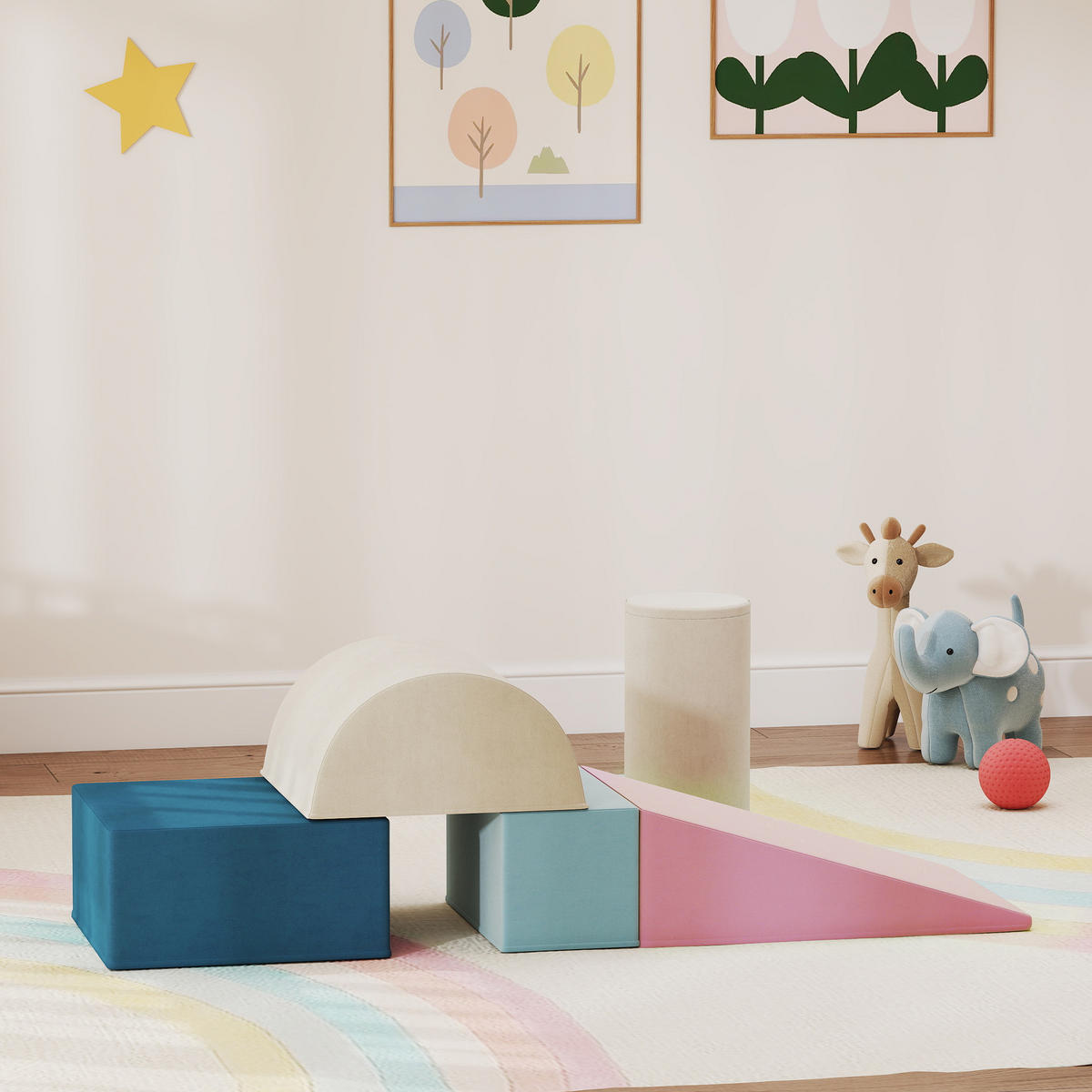 KINDER Schaumstoff Bausteine 5er Set Riesenbausteine Klettern mit Samtoptik - Multicolor, Textil (40.6/61cm) - AIYAPLAY