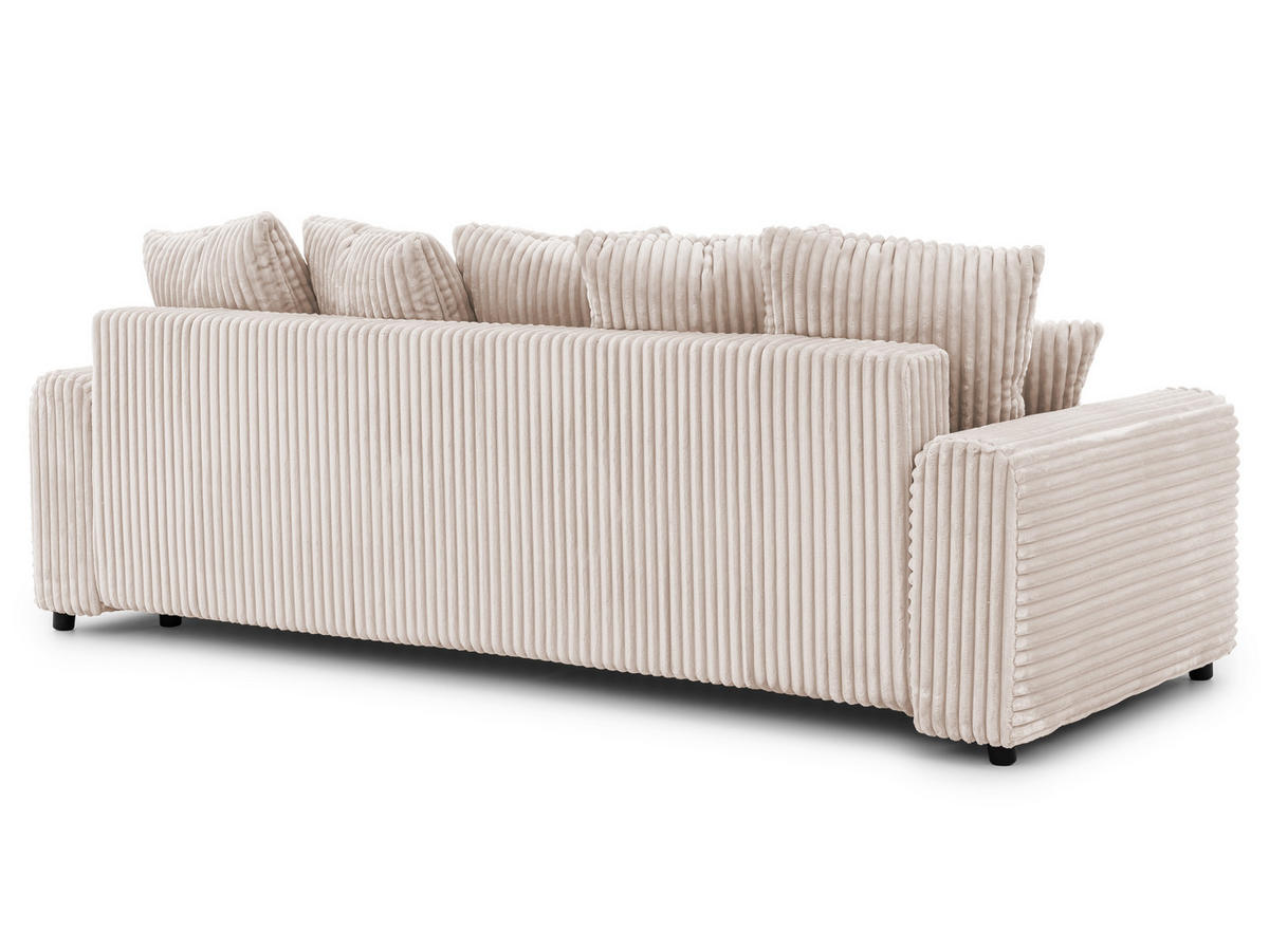 SCHLAFSOFA Calma mit Bettkasten im Bumpy-Design aus weichem Hellbeige Plüschcord - Beige/Schwarz, Holz/Kunststoff (239/88/98cm) - S-Style