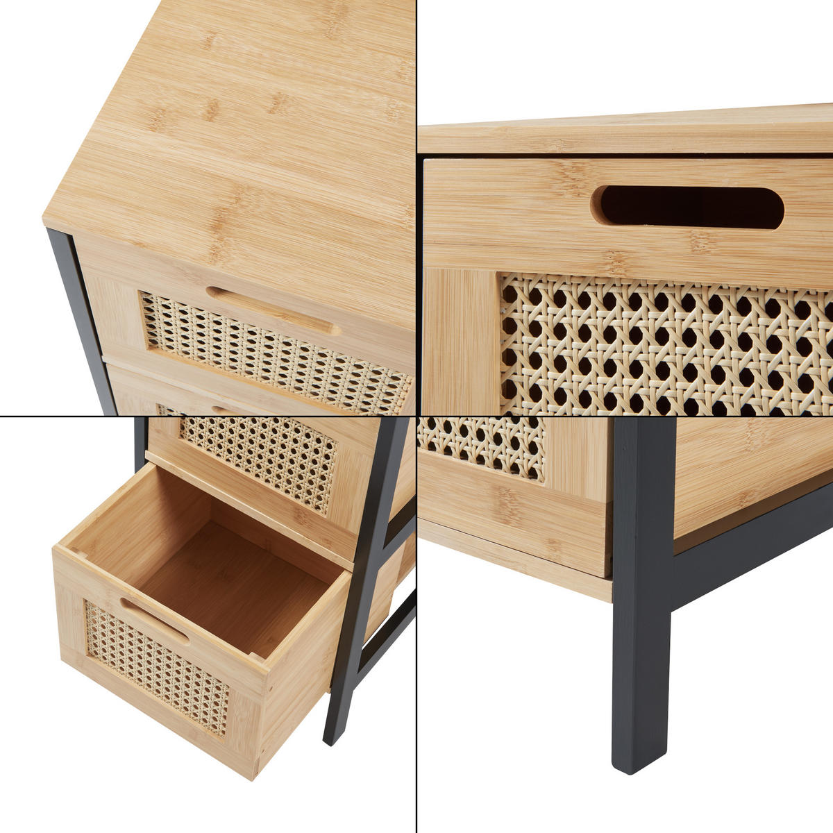 BADKOMMODE Tervola - Schwarz/Naturfarben, Holz (30/72/30cm) - [en.casa]