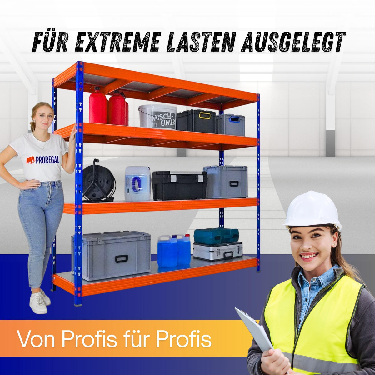 SCHWERLASTREGAL Rhino 180x200x60cm Fachlast 500kg 4X Stahlplatten-Ebenen Blau/Orange - Blau/Orange, Metall (200/180/60cm) - PROREGAL