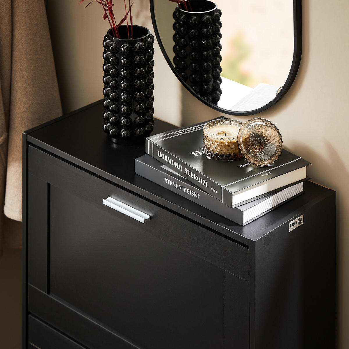 SCHUHSCHRANK Schwarz - Schwarz, Holzwerkstoff (60/80/25cm) - SoBuy
