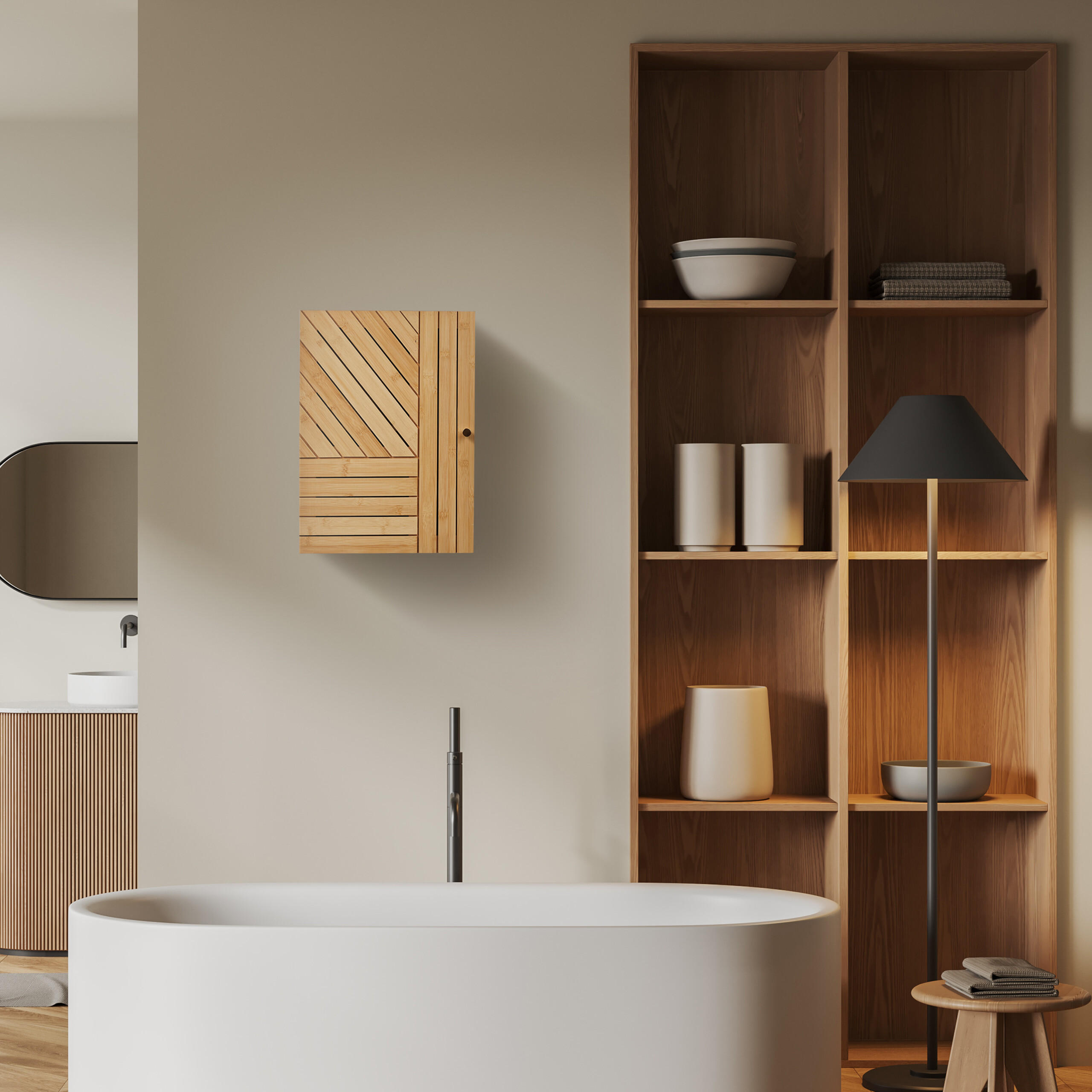 BAD-HÄNGESCHRANK - Hellbraun, Holz/Holzwerkstoff (40/55/20cm) - Relaxdays