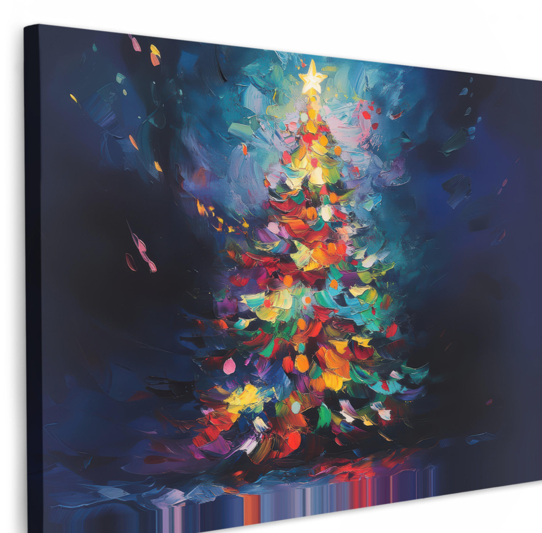 LEINWANDBILD Weihnachtsbaum - Weihnachten - Abstrakt - Farbenfroh Wanddeko 90x60 cm - Multicolor, Textil (90/60cm) - MuchoWow