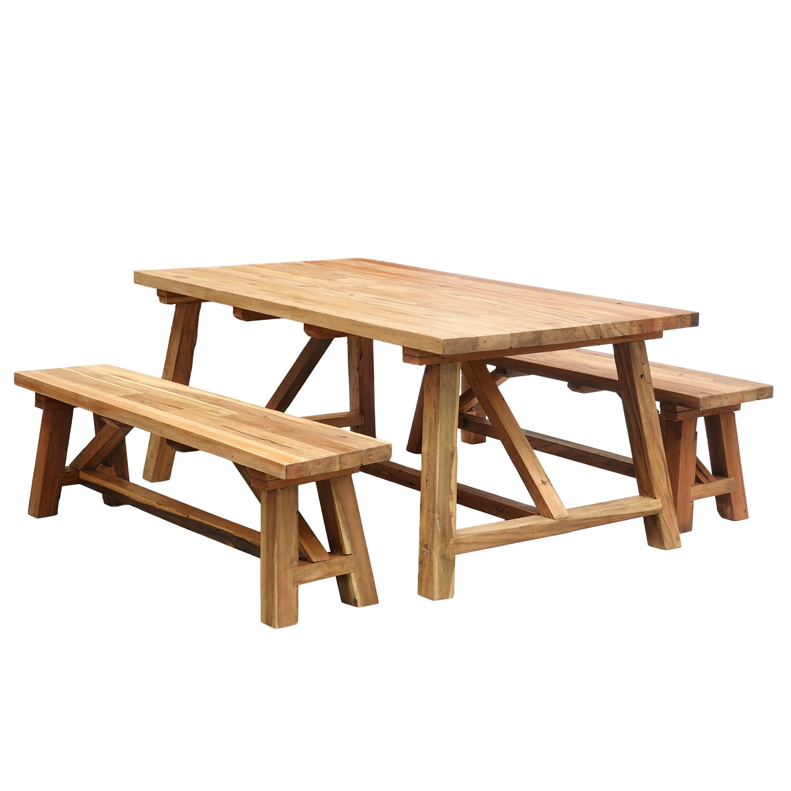 ESSGRUPPE Roca 3-tlg. Esstisch + 2 Bänke, Massivholz naturfarben - Naturfarben, Holz (180/74/100cm) - CREEDWOOD