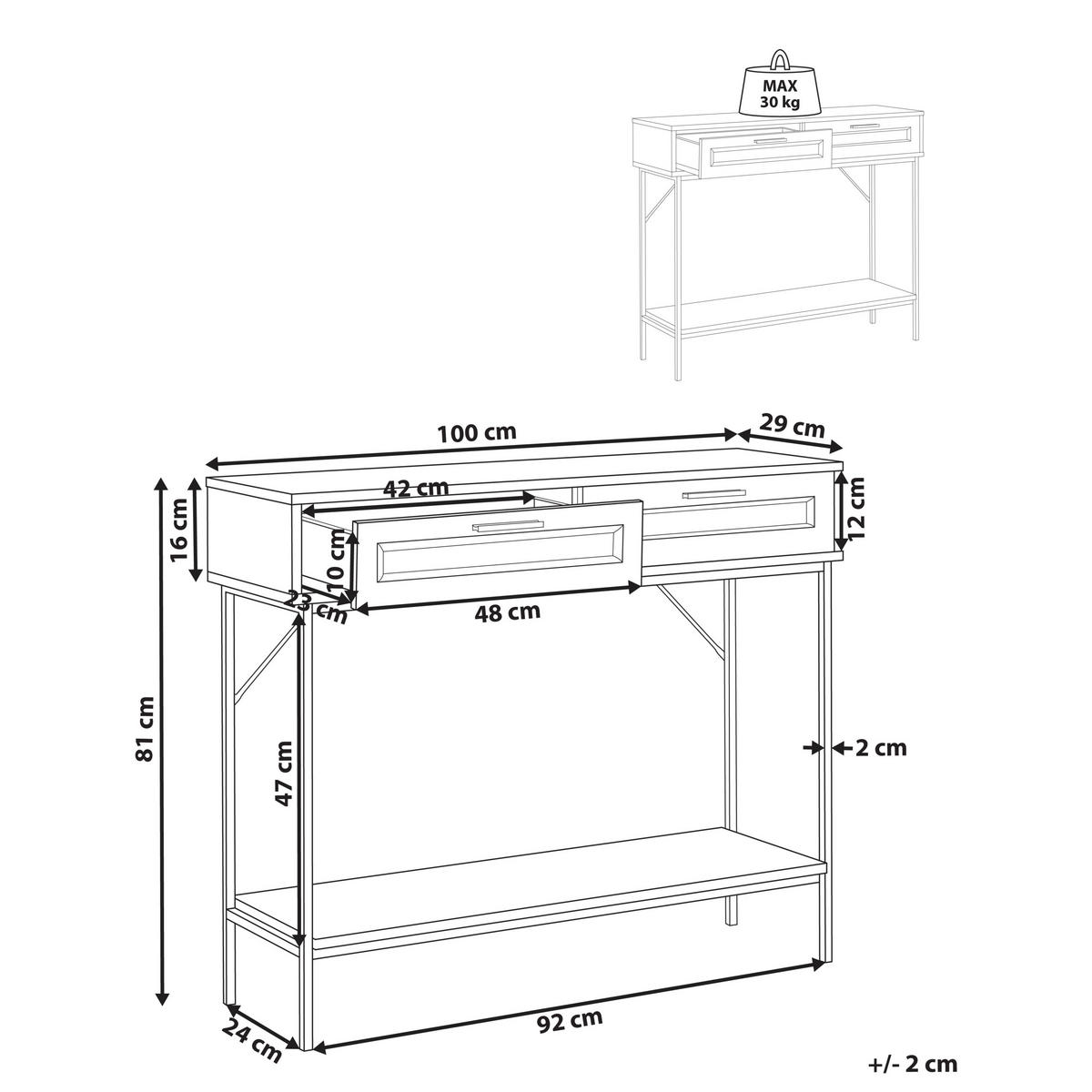 KONSOLENTISCH Heller Holzfarbton Pasco - Hellbraun, Holzwerkstoff (29/100/81cm) - Beliani