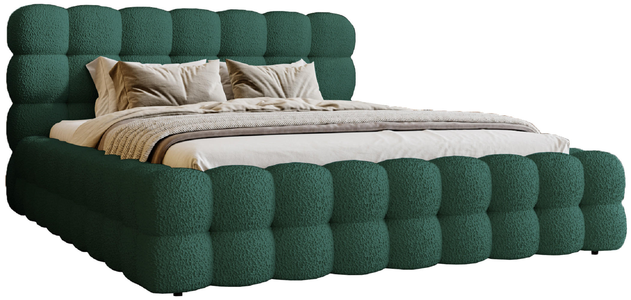 POLSTERBETT 200x200 cm Parlas Bis, Bettkasten, Lattenrost, Boucle, Grün - Grün, Holz/Textil (200/200cm) - Emporius