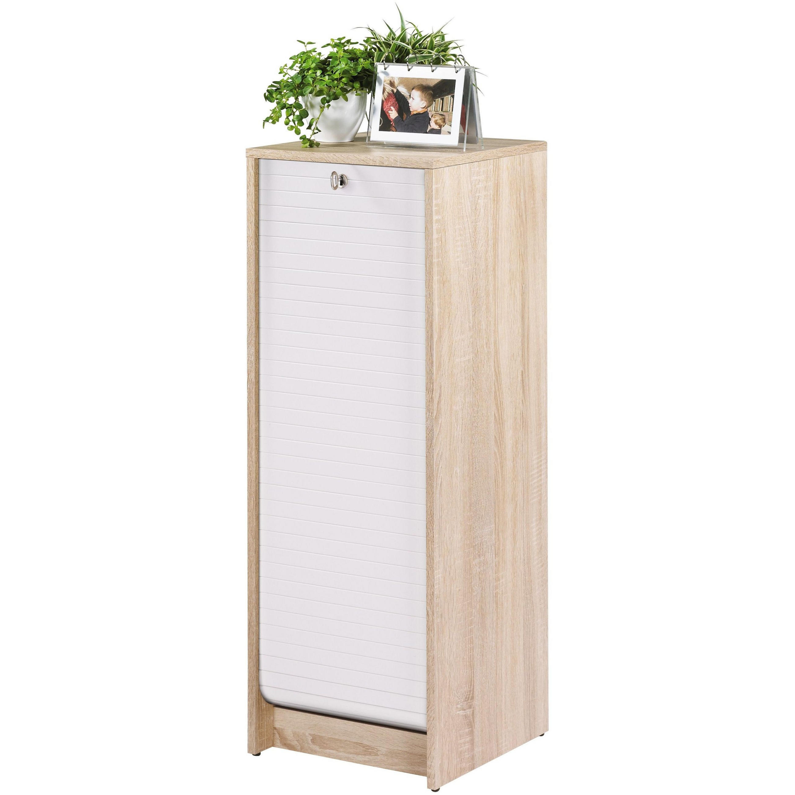 AKTENSCHRANK mit Rolladentür 38,5/35/104cm - Eichefarben/Weiß, Holzwerkstoff (35/104/38.5cm) - Simmob