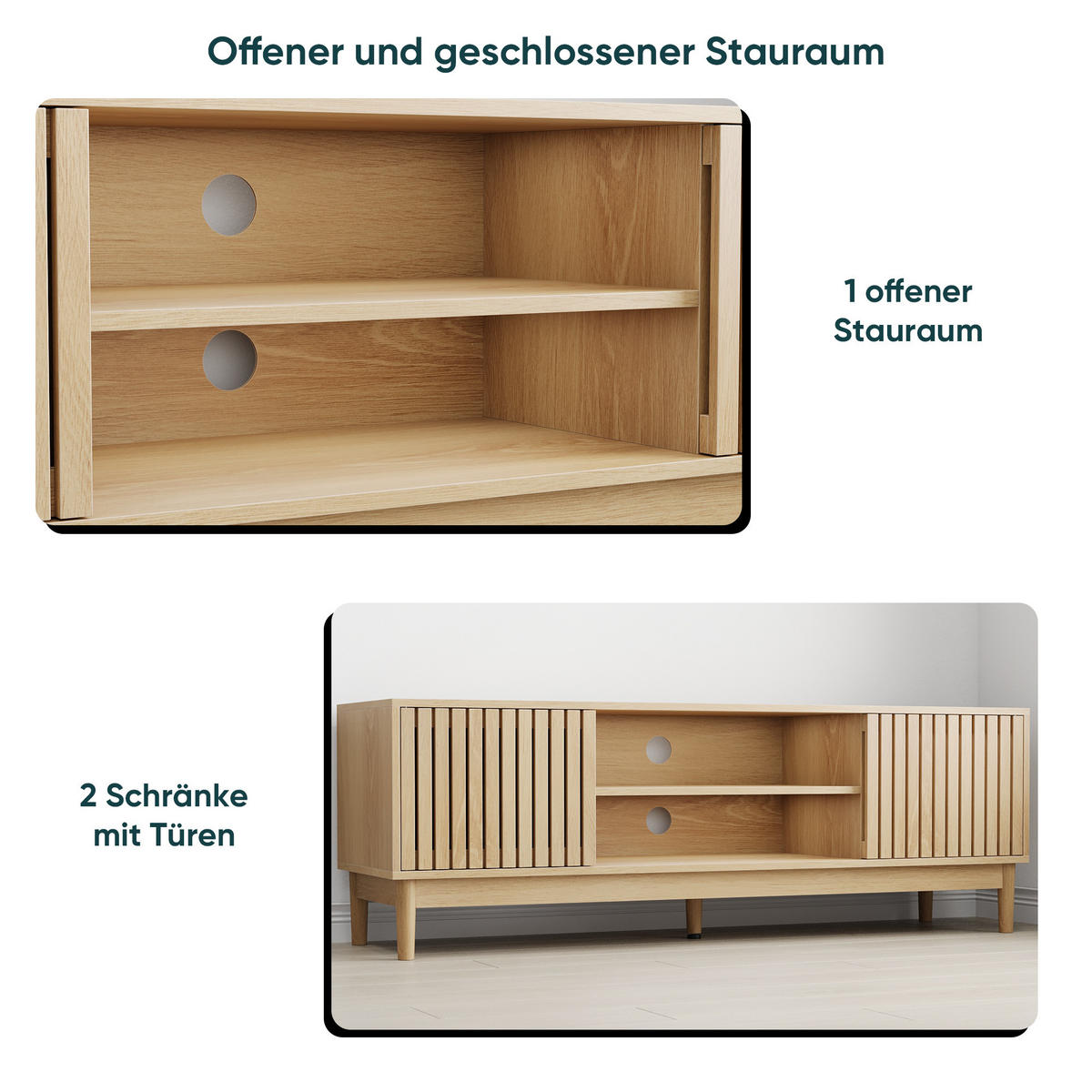 TV-LOWBOARD eichen-optik & lamellen-design - Eichefarben, Holzwerkstoff (140/48/39cm) - Urban Meuble