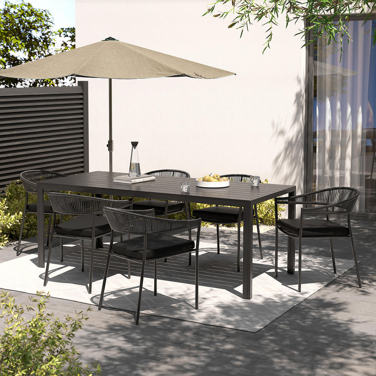 GARTENTISCH - Stahl / Polywood - Schwarz, Holzwerkstoff/Metall (90/200/74cm) - home24