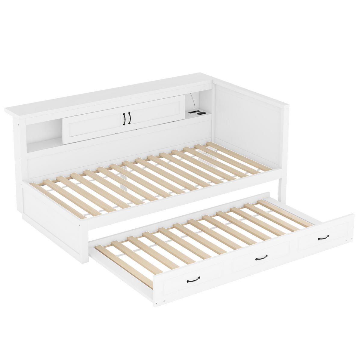 MULTIFUNKTIONSBETT 90/200 cm weiß mit LED-Beleuchtung und USB-Anschlüssen - Weiß, Holzwerkstoff (90/200cm) - OKWISH